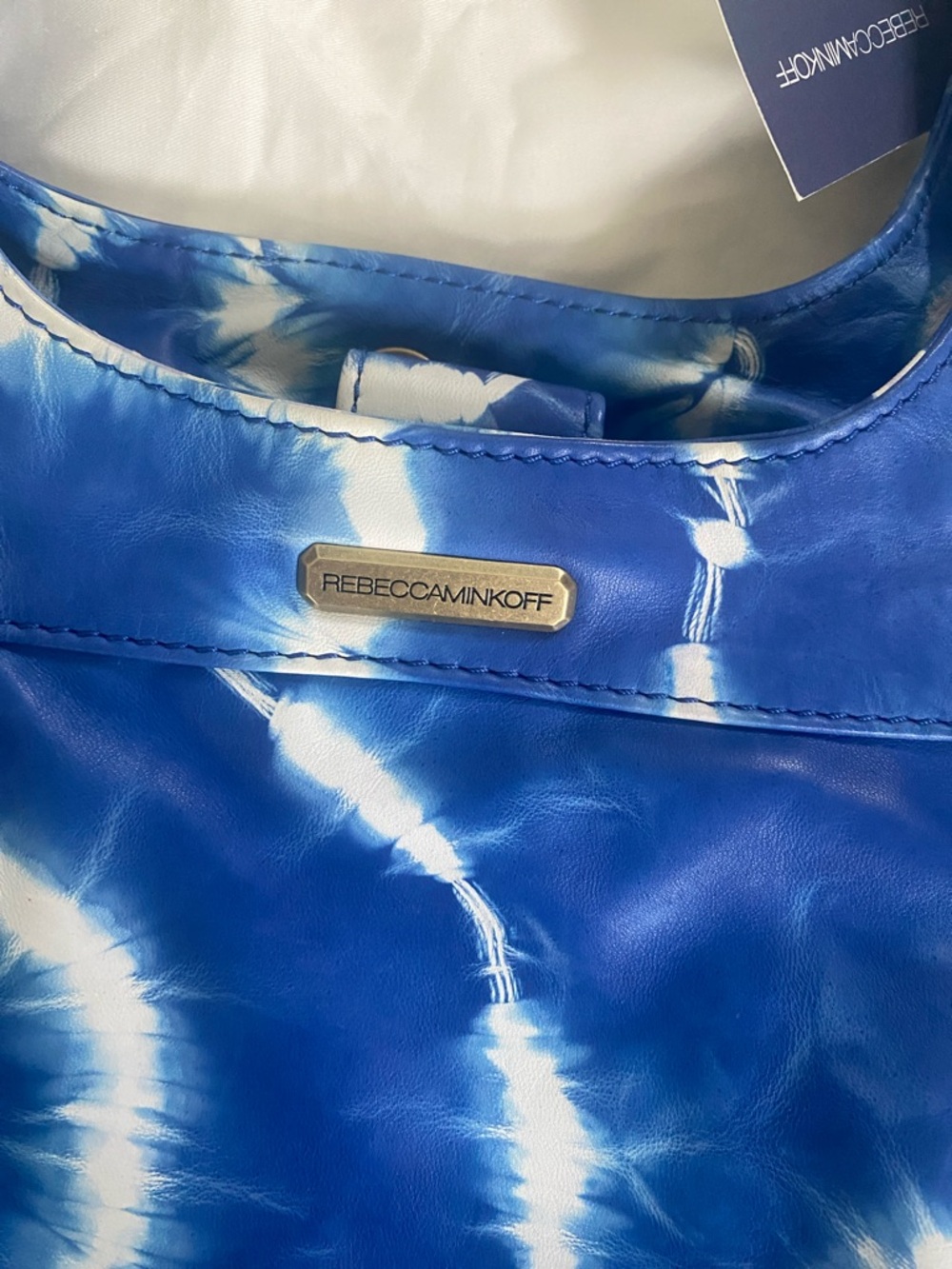 RARE Sample NWT Rebecca Minkoff Easy Rider Blue and White Tie-Dye Hobo Bag - Picture 7 of 16